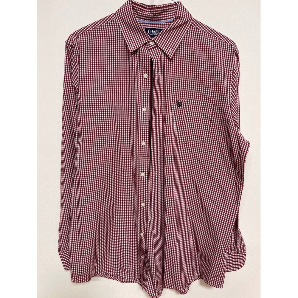 Chaps Mens Red White Gingham Long Sleeve Button Down Easy Care Shirt Large